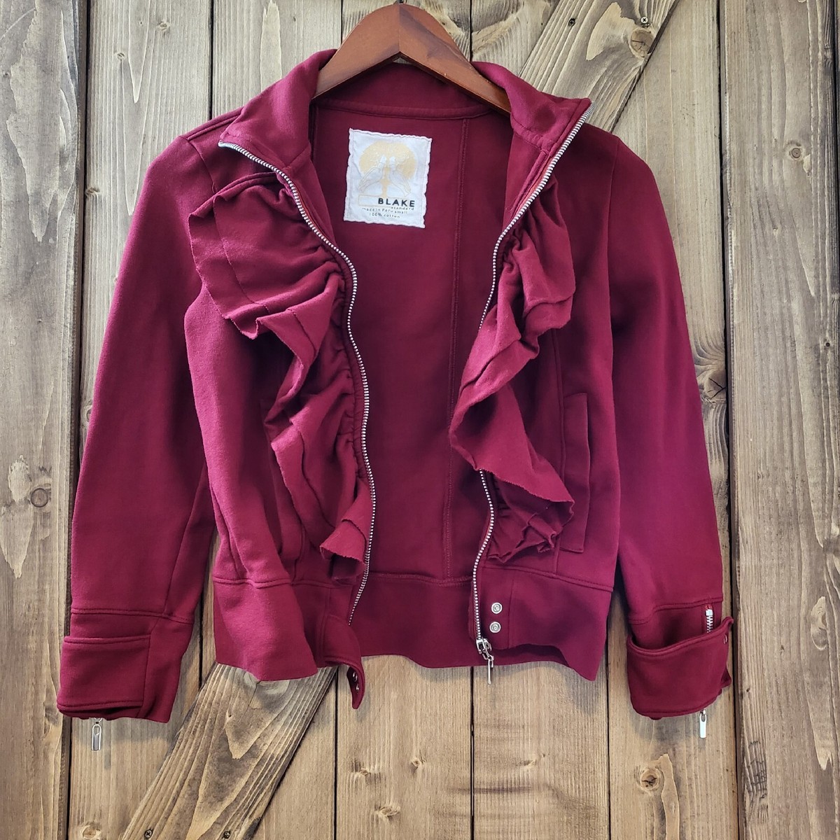 Cropped Zip Up Embellished Jacket Solid Burgundy Sx S | eBay