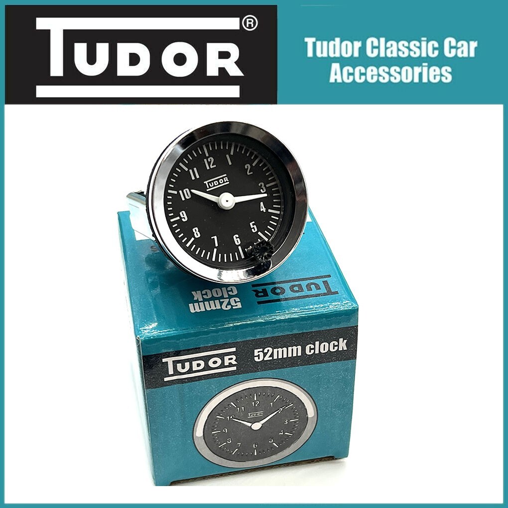 Tudor 12v Classic Car Time Clock Gauge 52mm Analogue Black MG