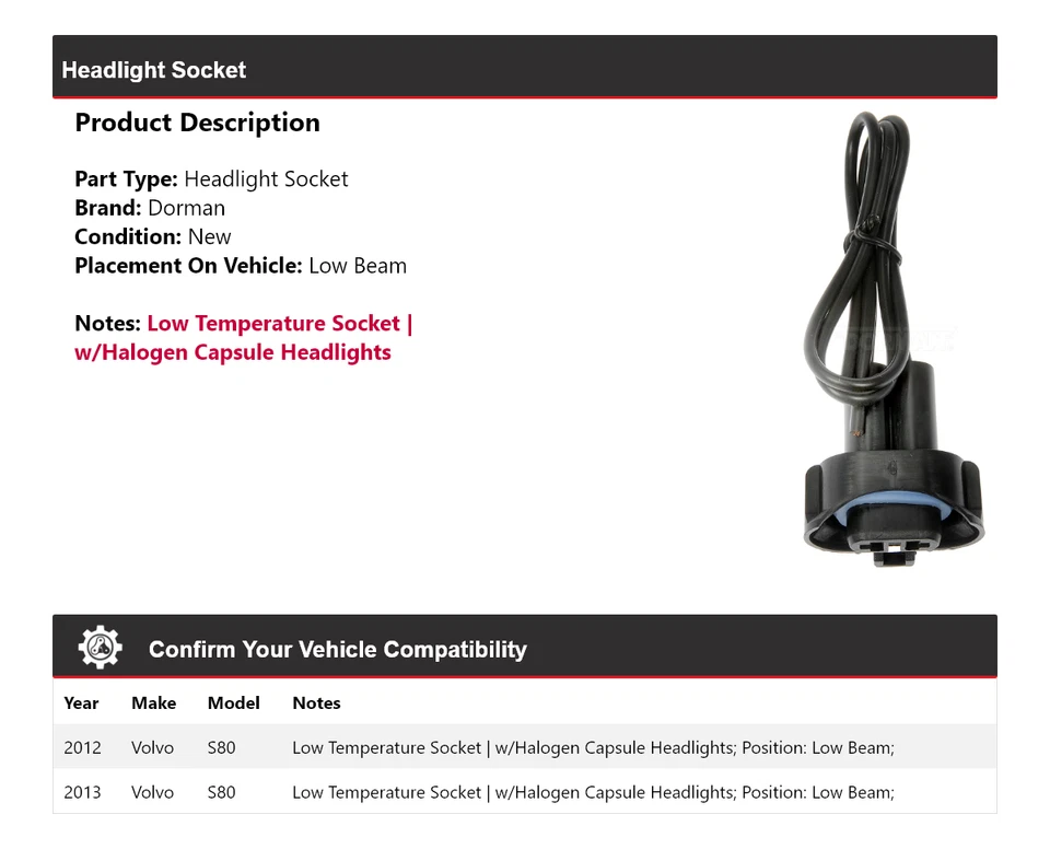 Enchufe de faros de haz bajo para Volvo S80 Dorman 2012-2013 Foto 2 de 4