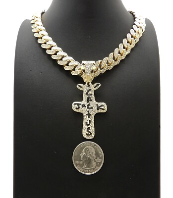 Hip Hop Cactus Jack Pendant 12mm 16'',18'',20'' Stone Filled Chain Necklace RC3918