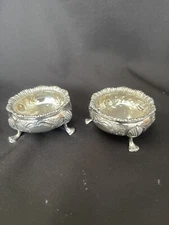 Victorian decorative solid silver open salt Dishes. London 1896.