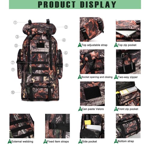 70L/100L Military Molle Tactical Backpack Rucksack Camping Hiking Bag Outdoor US - Picture 5 of 18