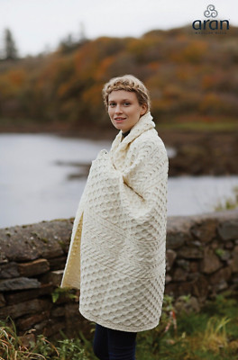 Aran Woollen Mills Cable Knit 100% Wool Blanket Throw (Soft & Comfy) ALL WOOL