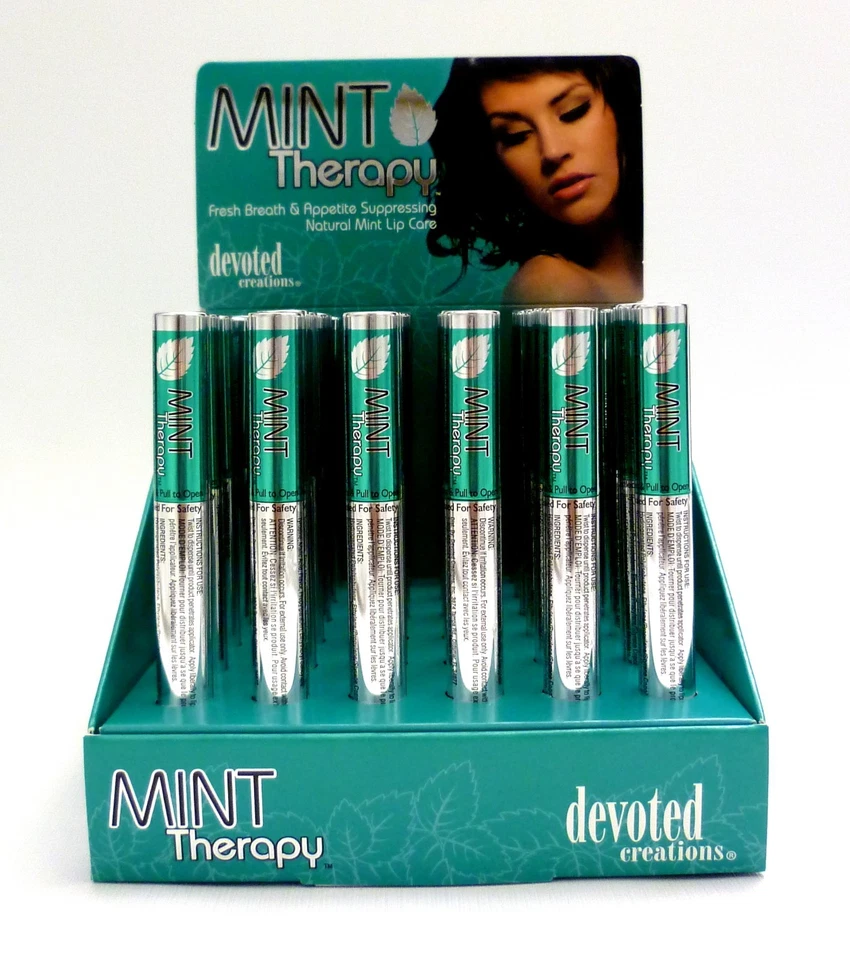 DEVOTED CREATIONS "MINT LIP THERAPY" .08Z, 36-PC COUNTER DISPLAY- BRAND NEW - Image 2 of 4