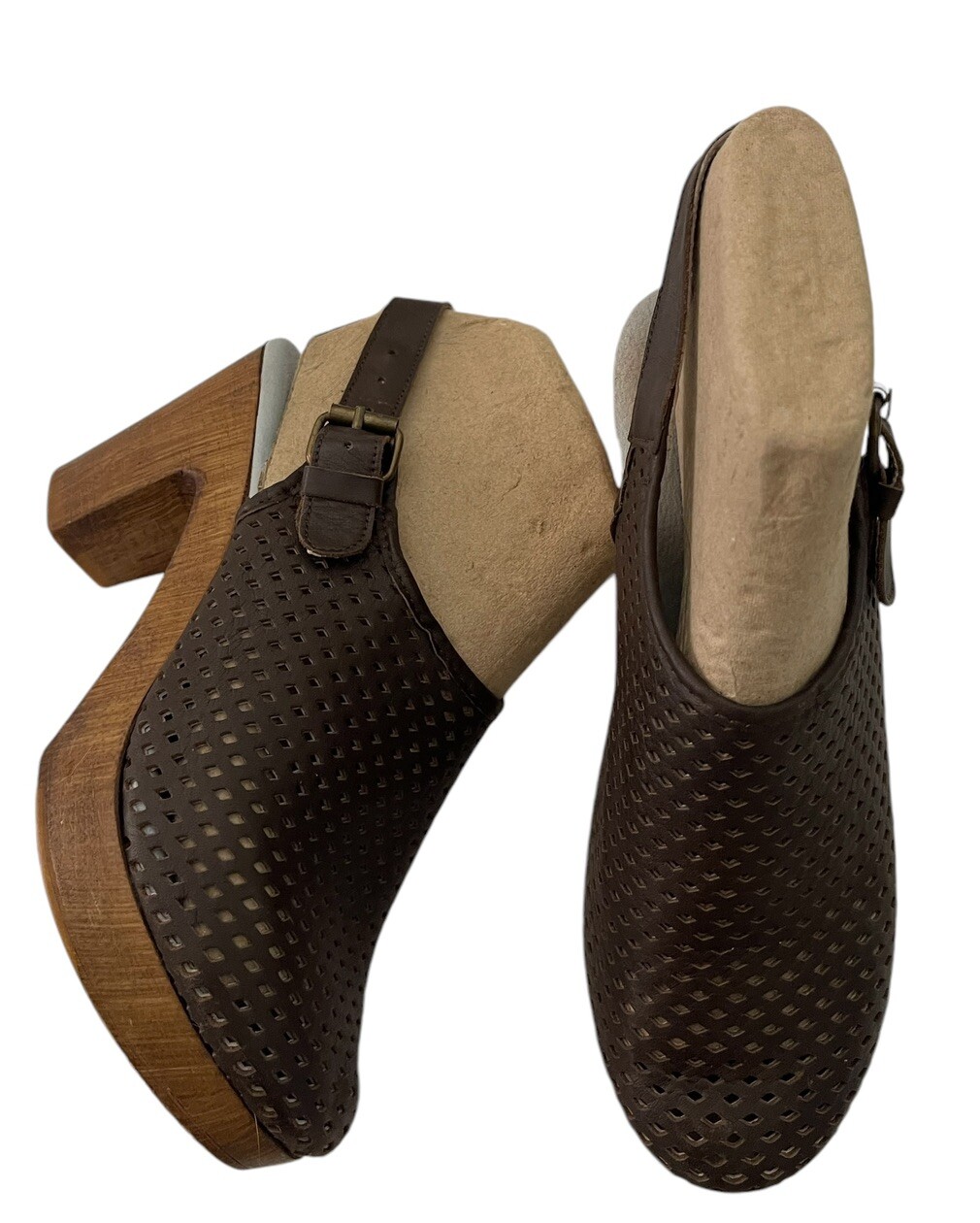 Women's Vintage Brown Y2K Block Heel Slip On Vented Clogs Euro 38 US 7.5