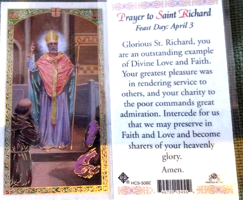 PRAYER TO SAINT RICHARD. LAMINATED HOLY CARD  5-PER ORDER. - Foto 1 di 3