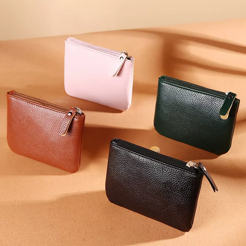 Unisex PU Leather Zipper Pockets Coin Purse Solid Pouch Wallet Small Storage Bag
