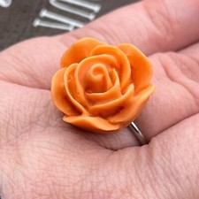 Handmade Orange Rose Stainless Steel Ring Adjustable Open Back