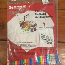 Vintage Dizzle Art Pre-Shaded Iron-On Transfer, Set Of Four, Christmas Holiday