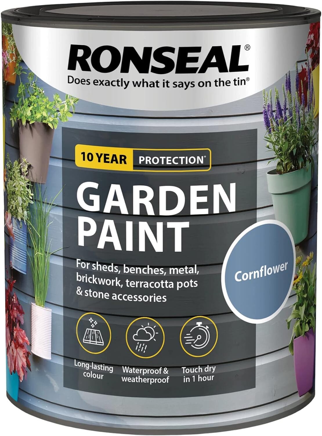 Ronseal Garden Paint Metal Wood Brick Stone Shed Furniture 750ml - Cornflower