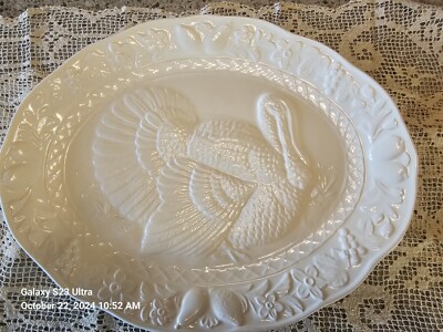 Turkey Platter  With Embossed Turkey, Fruits And Flowers 18 X 14 Ironstone
