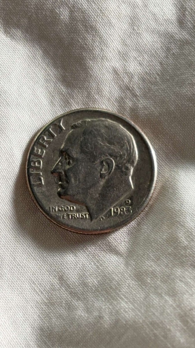 1983 D Roosevelt Dime - Off-Centered - 'In God We Trust' and