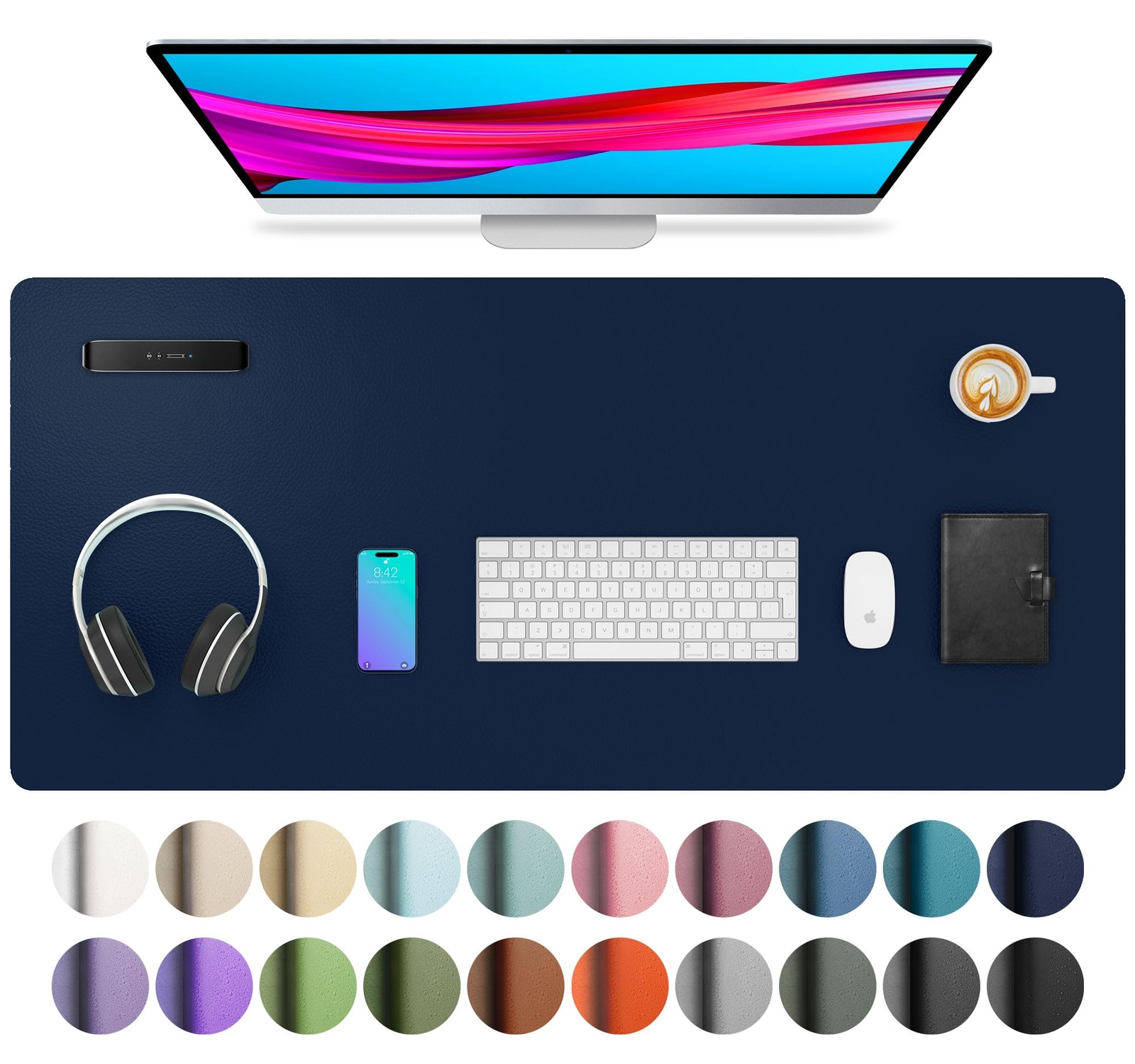 Leather Desk Pad ProtectorMouse PadOffice Desk MatNon-Slip PU Leather Desk Bl...