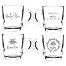 Personalised Engraved Mug Coffee Hot Drink Toughened Glass Bees Birthday Gift 