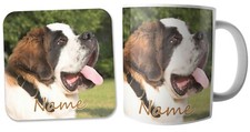 Personalised St Bernard Dog Mug and Coaster Gift Set Christmas Birthday 