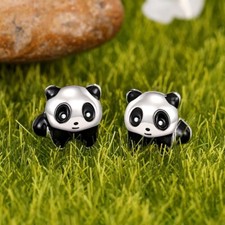 Women's Pretty Panda Stud Earrings 14k White Gold Plated 925 Sterling Silver