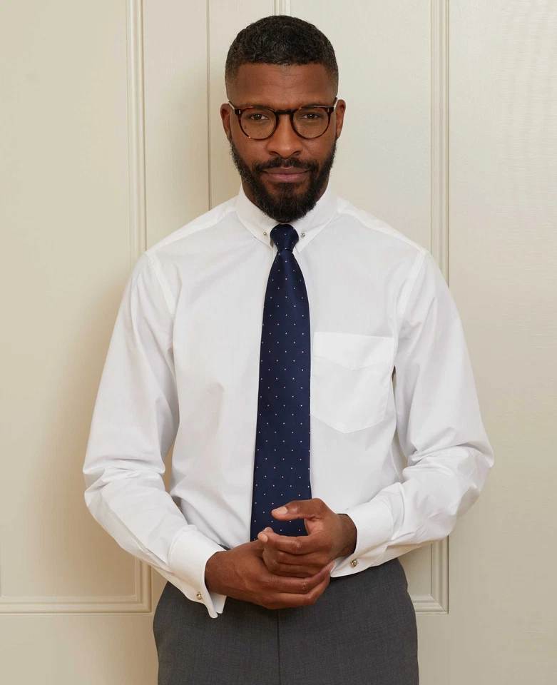 Savile Row Company Men's Classic Fit White Pin Collar Double Cuff Formal Shirts - Image 2 of 4