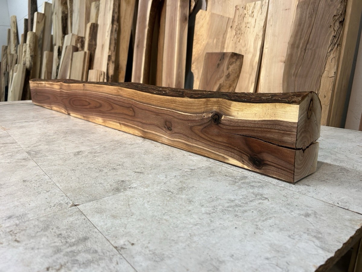 Figured Walnut Mantel/Fireplace Mantel Shelf/Solid Wood/Live Edge