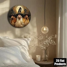 2D Flat2D Flat Old Fashion Witch Theme Rooster Aluminum Wall Art 8X 8Inch Round