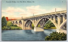Albany Georgia~Memorial Bridge Arches~Flint River Shore~Linen 1940s Postcard