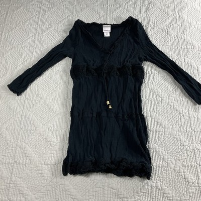 Xhilaration Black 100% cotton Summer Boho witchy goth Swim cover-up tunic Sz M