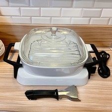 Corning White Coupe Electromatic Skillet Complete Dome Lid, Handle, & Wire Rack