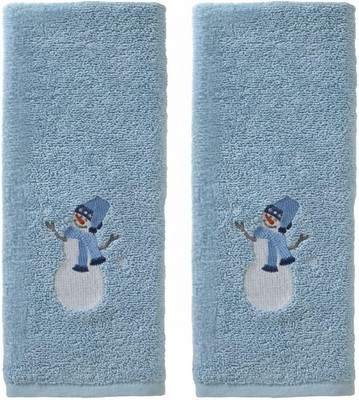 SKL Home Christmas/Winter Snowman Sled Hand Towel 2Pc Set for Bath/Kitchen/Bar &
