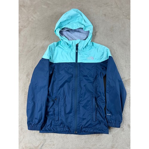 The North Face DryVent Rain Jacket girls Size M 10/12 Teal Navy Blue Hooded Good