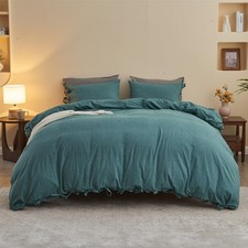 BISELINA Washed Cotton Duvet Cover Set 3pcs Oversized King - Dark Green