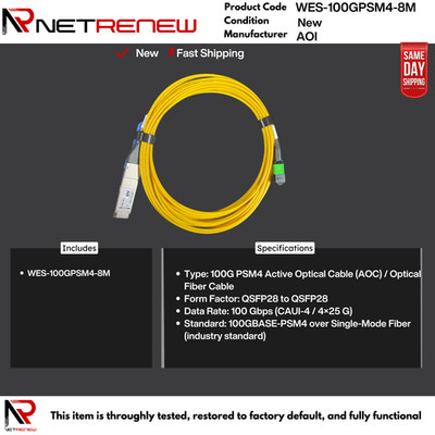 NEW AOI AQP3SN08EDLA1301 100GPSM4 QSFP28 1310nm 8M Optical Cable WES-100GPSM4-8M