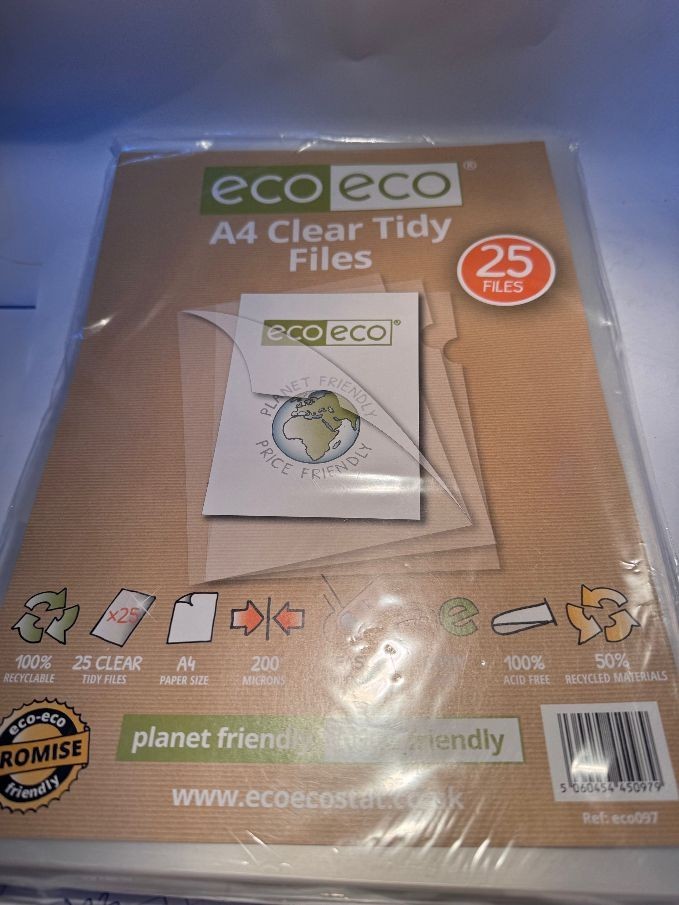 Eco eco A4 Tidy Files Clear Cut Flush Report Folder 50% Recycled Office 25 Pack