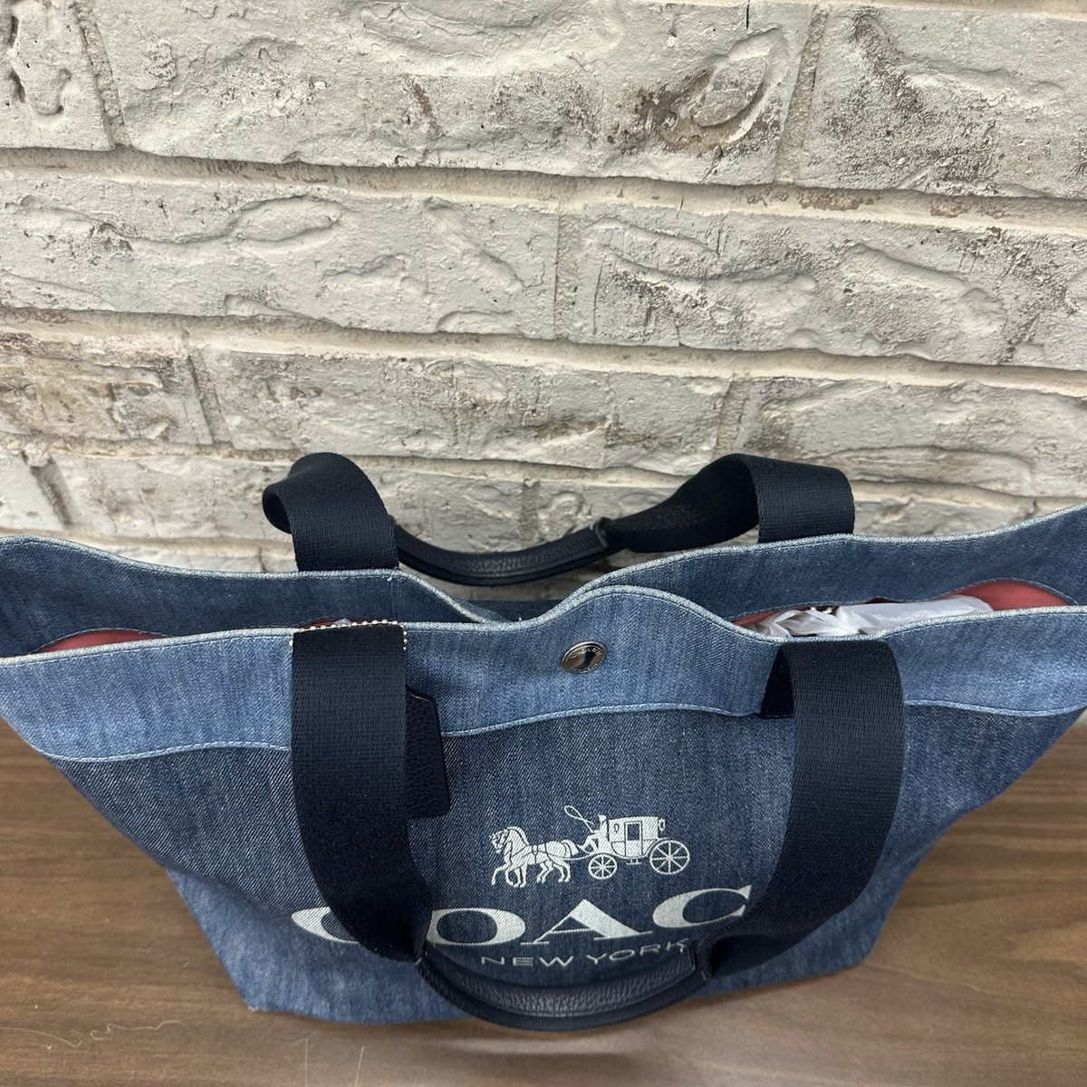 COACH 91131 Denim Tote Bag Large Storage Blue Navy Shoulder Purse