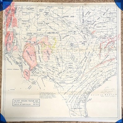 1953 Salient Geologic Feature Map Texas Gulf Mexico Vintage Oil Geology