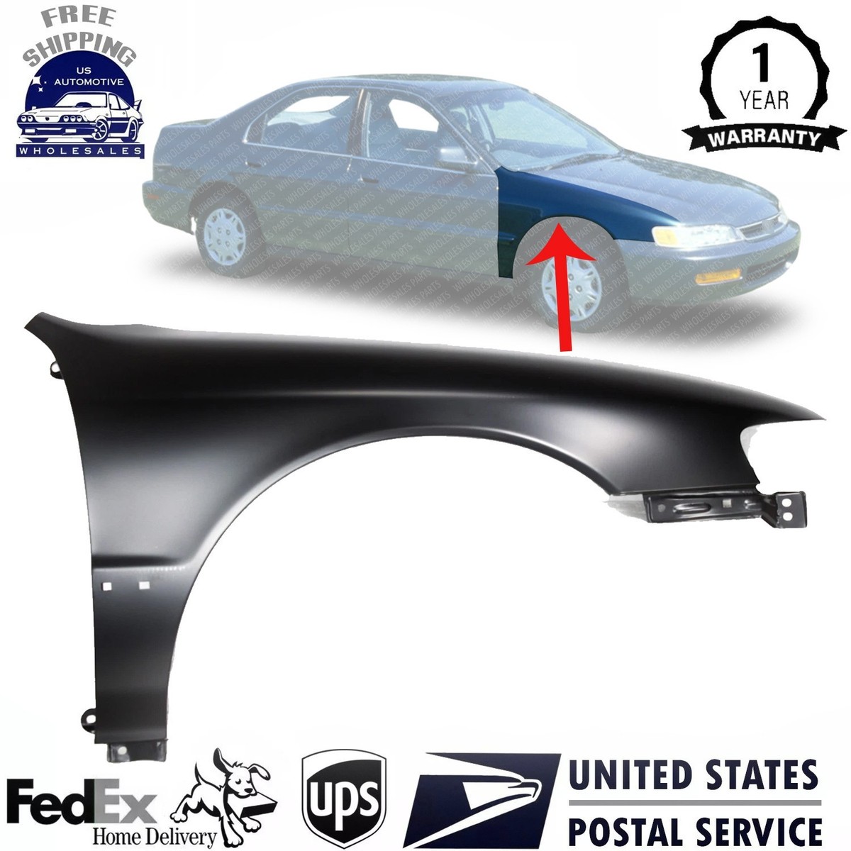 New Front Passenger Side Fender For 1994-1997 Honda Accord