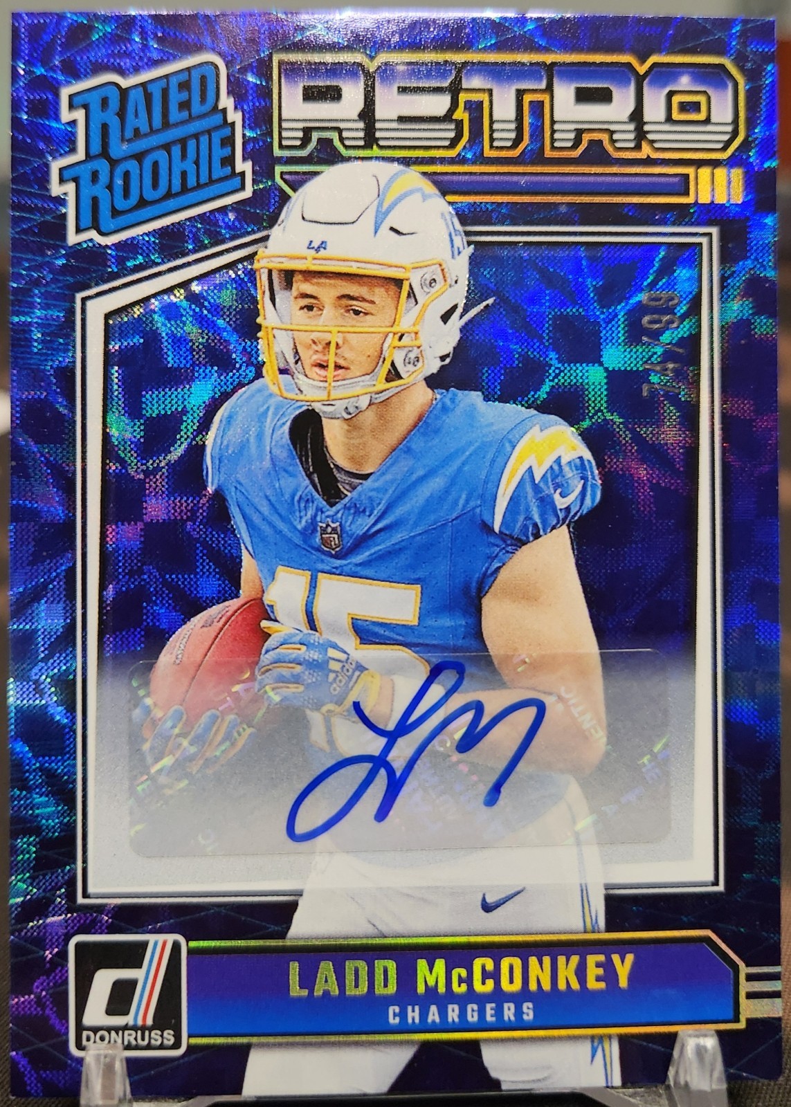 2024 Panini Donruss Rated Rookie Retro Ladd McConkey #5 Autographs /99 (AU, RC)