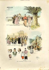 Original Old Antique Print Wandering Artist At Nice France 1893 19th