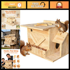Handmade Solid Wood Squirrel House with Porch - Outdoor Nesting Box  Mounting K