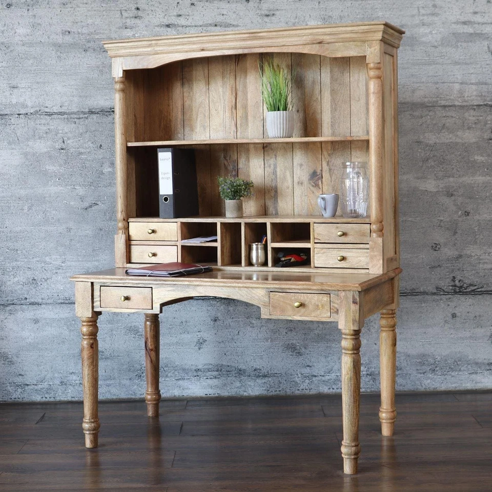 Sekretär mit Aufsatz DOLE Schreibtisch braun massiv Antik Design Landhaus Stil - Bild 2 von 4