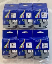 Label Tape Cassette For Brother P-Touch TZc-241 18 mm Black On White 6 Pack