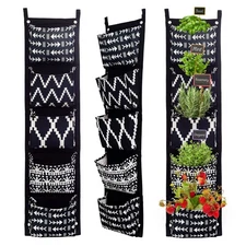 Boho Fabric Hanging Planter (3 Sets of 5 Pockets); Vertical Hanging Herb/Flow...