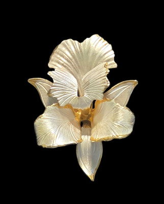 Vintage Cerrito Original Gold Tone and Enamel White Orchid Pin Brooch 1982