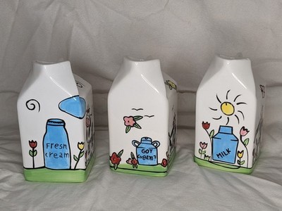 Milk /Got Cream/Fresh Cream Carton Shaped White Ceramic, Farm, Cow, Flowers 