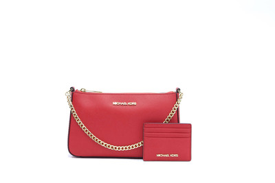 Michael Kors Jet Set Medium Crossbody Bag & Card Holder Gift Set - Bright Red