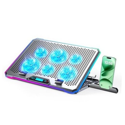 Aluminum Alloy RGB Gaming Laptop Cooler with 6 Fans and LCD Screen - 10 RGB