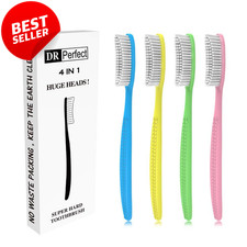 4 Pack Extra Hard Firm Toothbrush Large Long Head Whitening Teeth - US