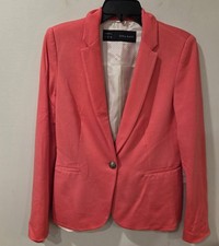 Zara Womens Hot Pink Blazer Size M Single Button Front Lined Career Jacket