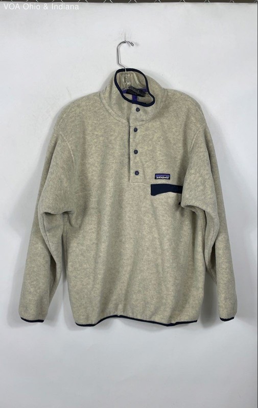 Vintage 90s Patagonia Men's Synchilla Snap-T Pullover Fleece Oatmeal Navy Sz M