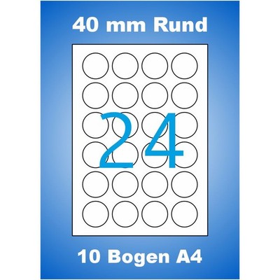 240 runde Etiketten 40mm Luma Rund Etikett Aufkleber 40x40 mm 10 Blatt A4