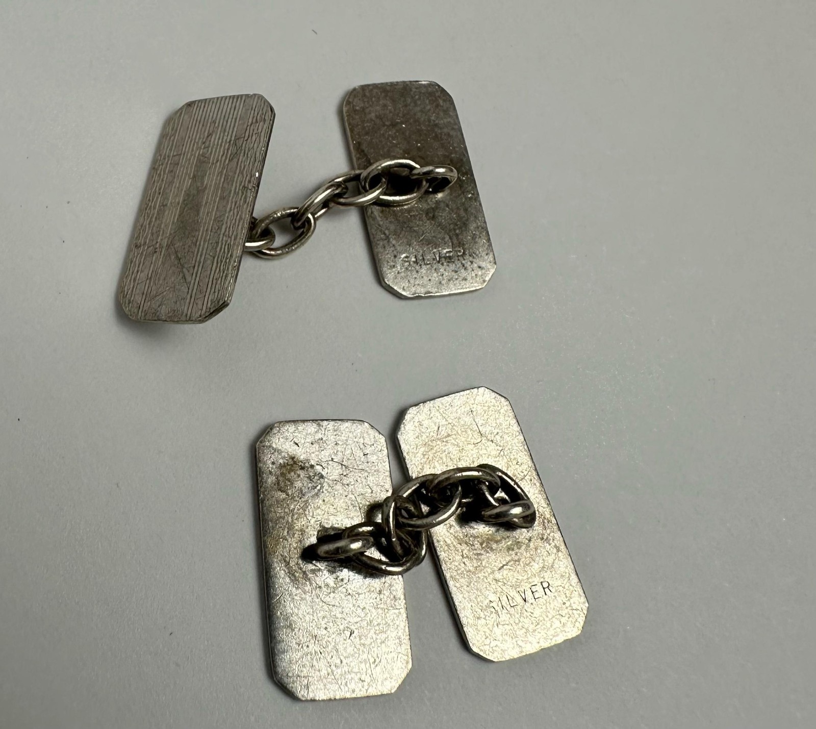 Vintage Solid Silver Chain-Link Cufflinks, Engine… - image 5