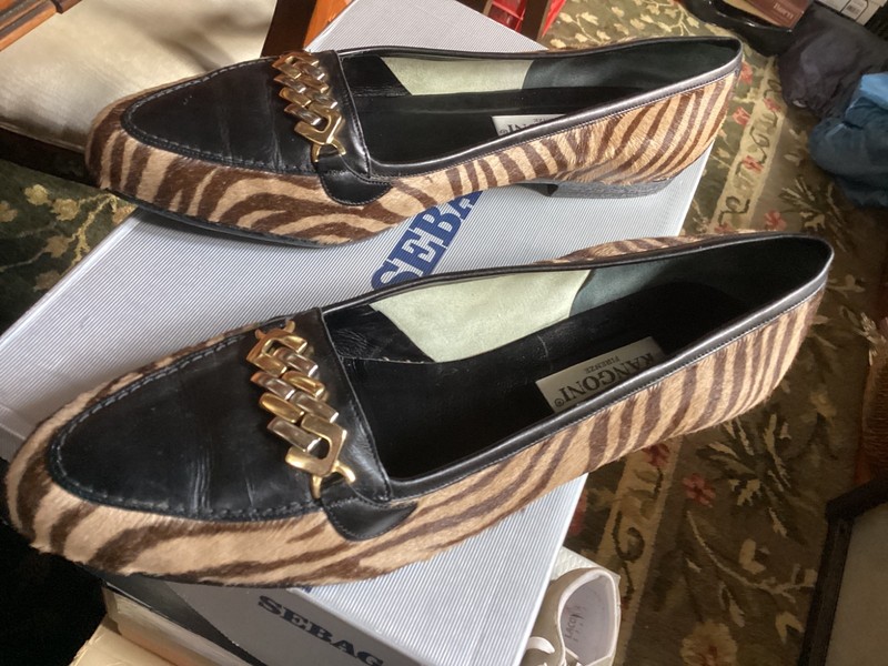 Vintage Rangoni Firenze Biege/Brown Tiger Pattern Pony/Fur & Black leather 